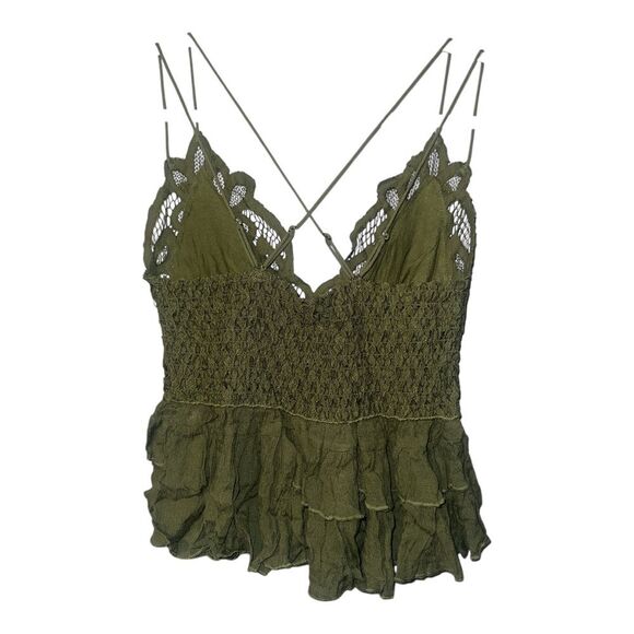 Free People Adella Olive Green Lace Cami, Large - Picture 4 of 9